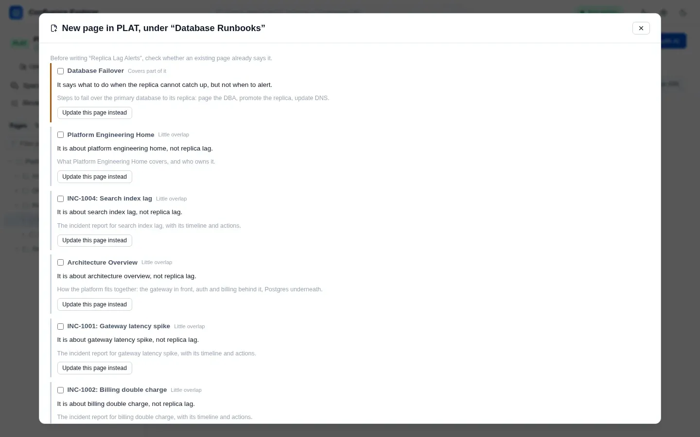 Pages that may already cover the topic, with how much each overlaps