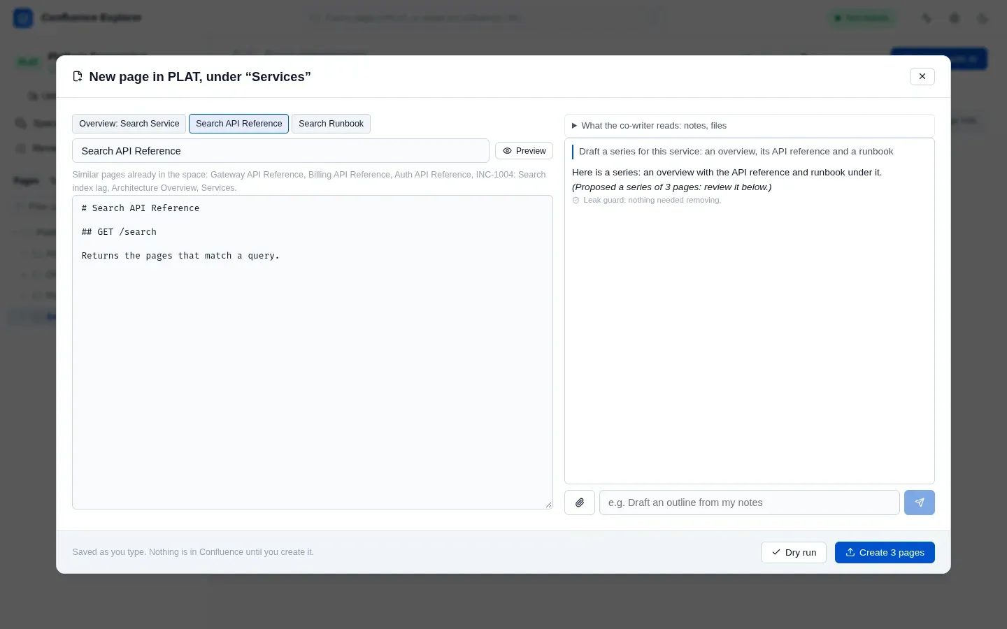 A series of three pages, with the API page open and the similar pages found for it